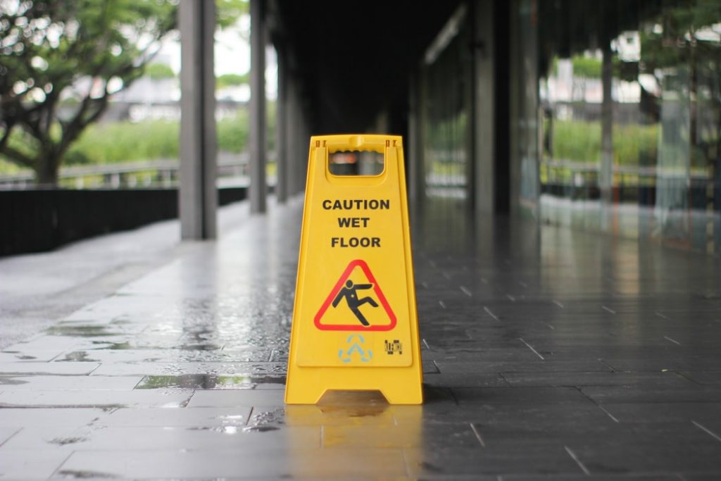 A wet floor sign.
